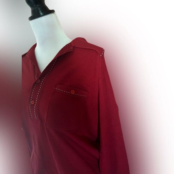 Thane Vintage Red Sweater with an Embroidered Collar and a Rich Vibrant Color - Picture 3 of 7